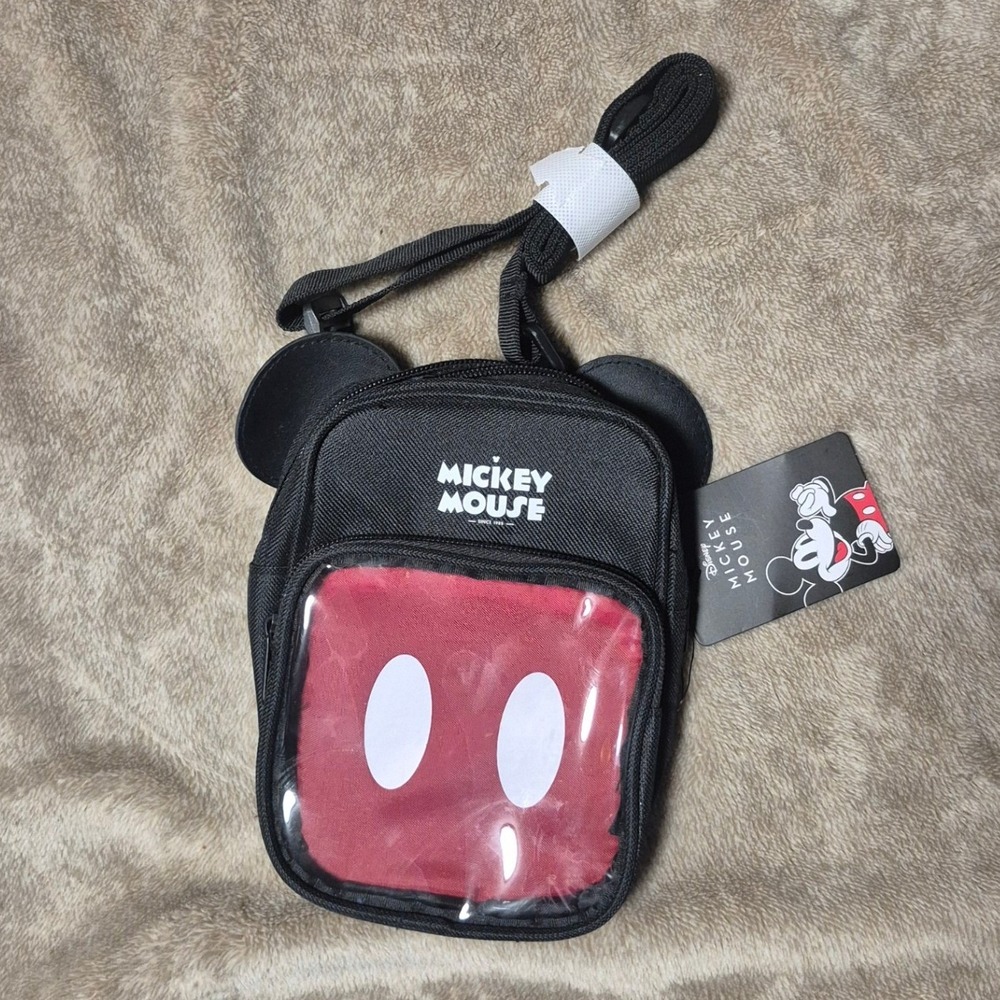 Disney Mickey Mouse Canvas Crossbody Bag with Ears Black Red NWT